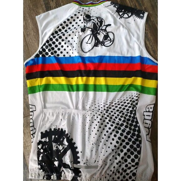 Men's AOGDA Cycling Sleeveless Jersey 3XL UNISEX WHITE MULTICOLOR BIKE LOGO NEW - Picture 2 of 12